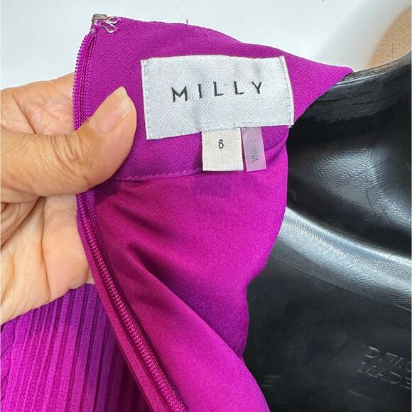 Milly Rosemary Mini Dress in Pleated Chiffon knee Length Dress Size 6 MSRP $450 - Picture 12 of 15